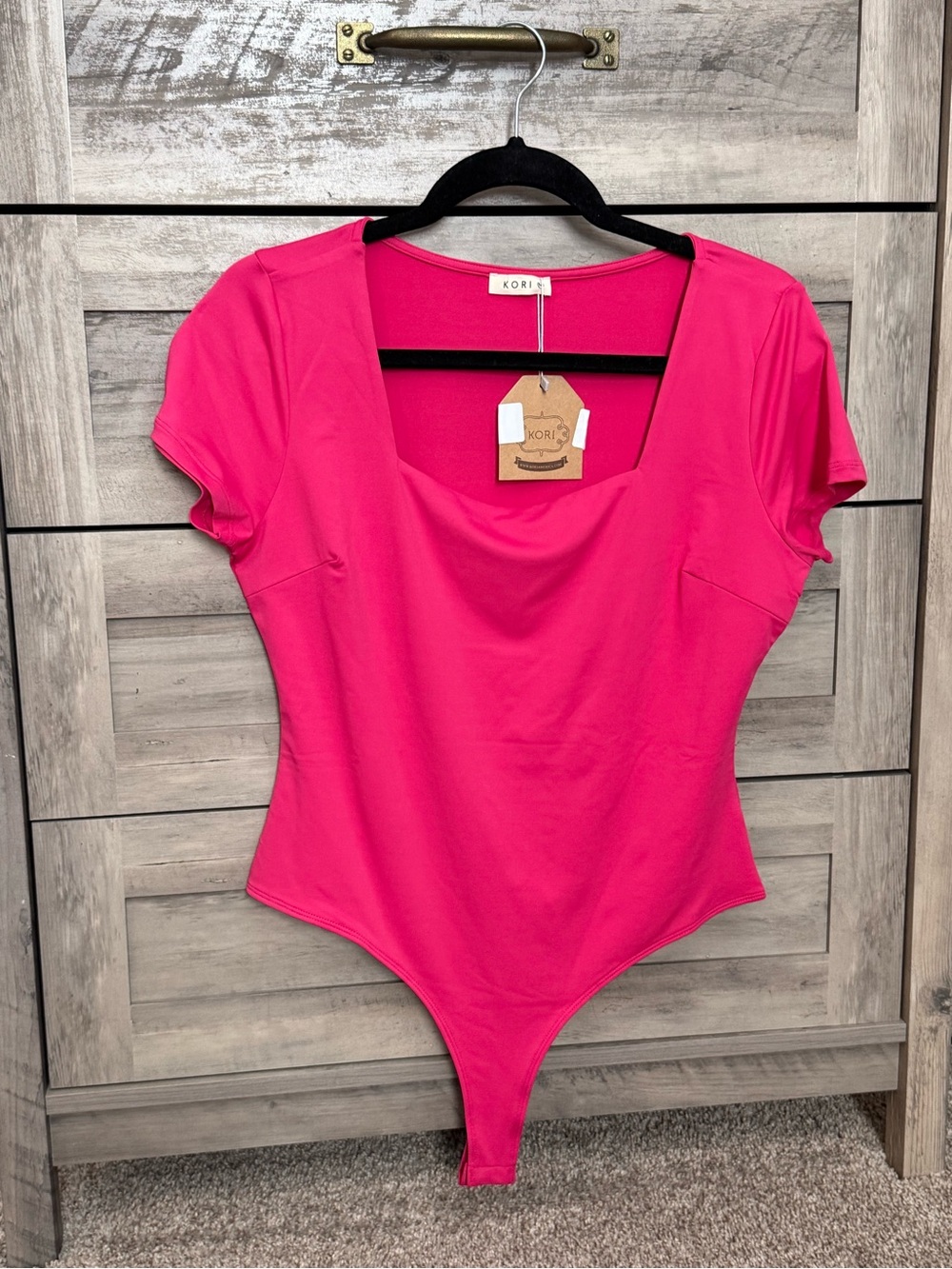 Kori Hot Pink Square Neck Short Sleeve Bodysuit